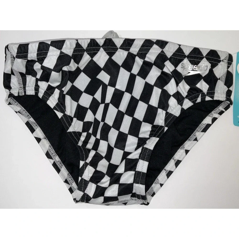 NWT Men's Speedo Vibe Collection Eco Endurance Brief Swim Trunks Black White 28
